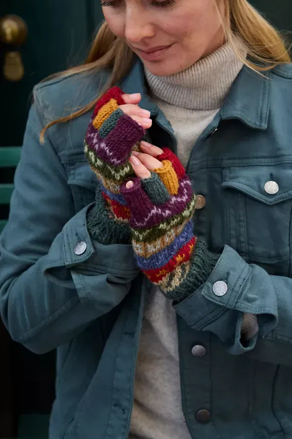 luscious scarves wool gloves Pachamama Elveden Fingerless Gloves , Handknitted , Fairtrade