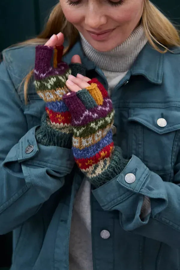 luscious scarves wool gloves Pachamama Elveden Fingerless Gloves , Handknitted , Fairtrade
