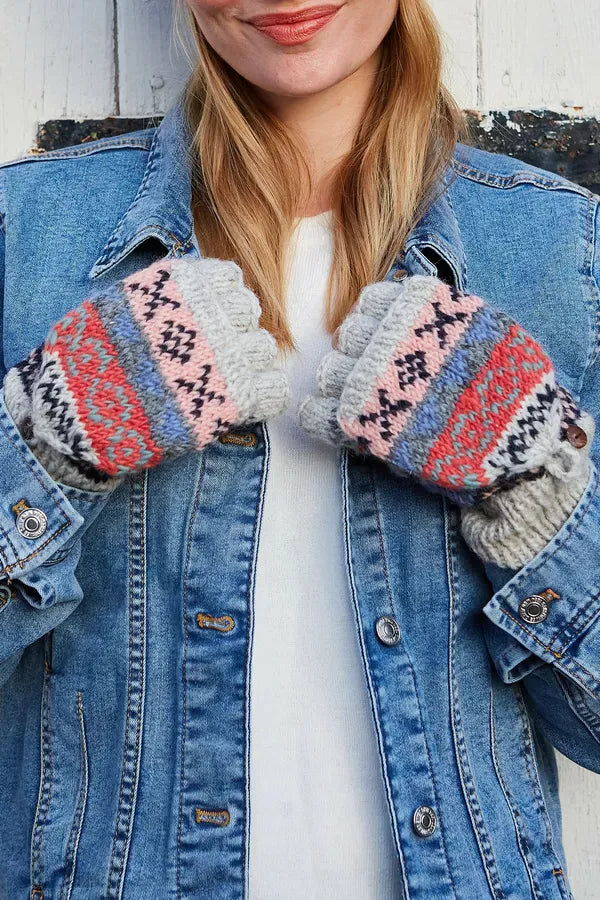 luscious scarves wool gloves Pachamama Ladies Classic Fairisle Glove Mitts, Oatmeal , Handknitted , Fairtrade