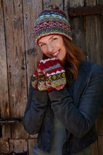 Load image into Gallery viewer, luscious scarves wool gloves Pachamama Ladies Classic Fairisle Glove Mitts, Rust Red , Handknitted , Fairtrade
