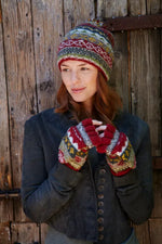 Load image into Gallery viewer, luscious scarves wool gloves Pachamama Ladies Classic Fairisle Glove Mitts, Rust Red , Handknitted , Fairtrade
