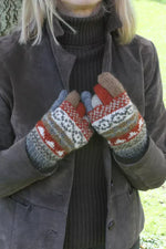 Load image into Gallery viewer, luscious scarves wool gloves Pachamama Ladies Fairisle Gloves , Grey , Handknitted , Fairtrade
