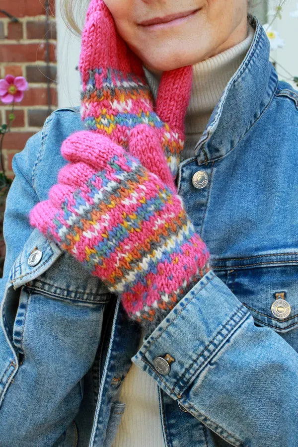 luscious scarves wool gloves Pachamama Pink Iona Gloves , Handknitted , Fairtrade