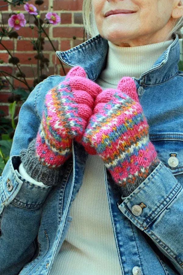 luscious scarves wool gloves Pachamama Pink Iona Gloves , Handknitted , Fairtrade