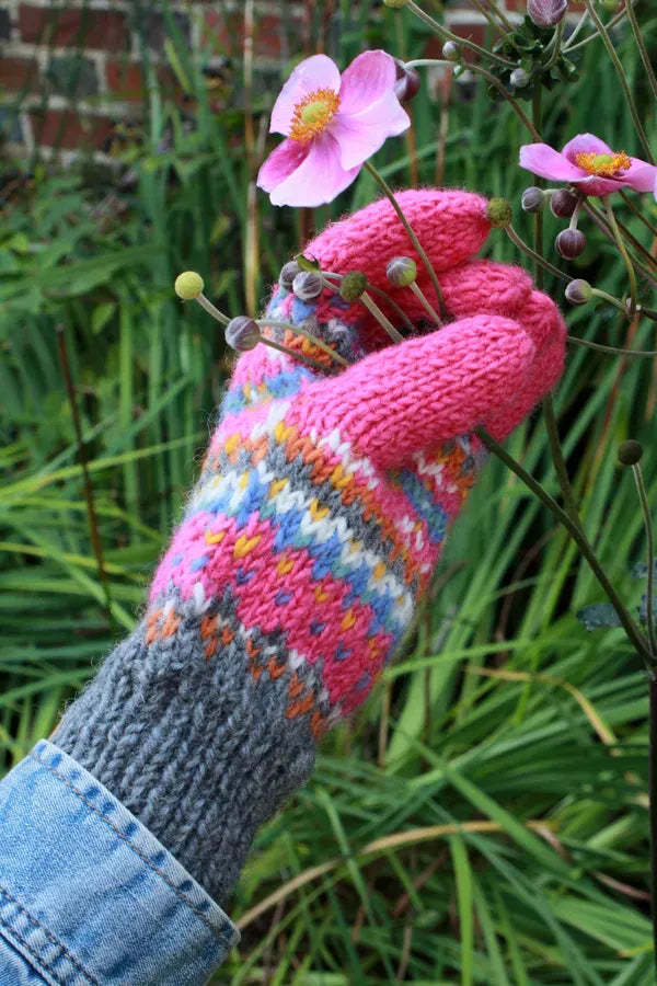 luscious scarves wool gloves Pachamama Pink Iona Gloves , Handknitted , Fairtrade