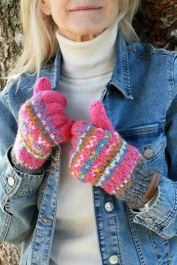 luscious scarves wool gloves Pachamama Pink Iona Gloves , Handknitted , Fairtrade