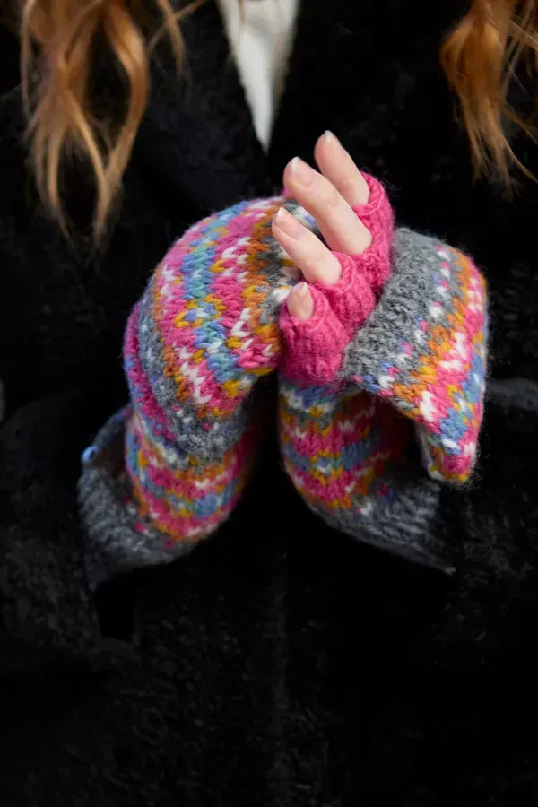 luscious scarves wool gloves Pachamama Pink Iona Gloves Mitts , Handknitted , Fairtrade