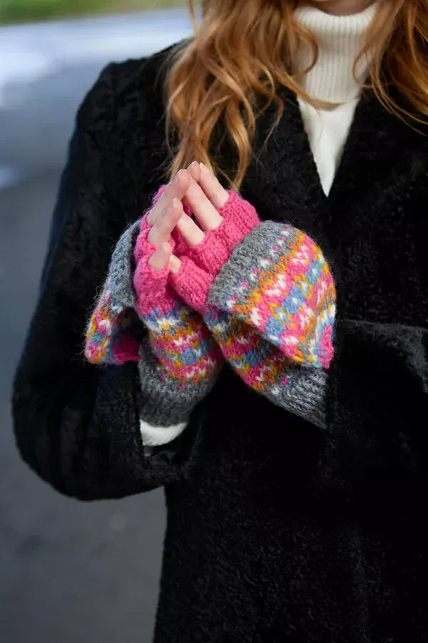 luscious scarves wool gloves Pachamama Pink Iona Gloves Mitts , Handknitted , Fairtrade