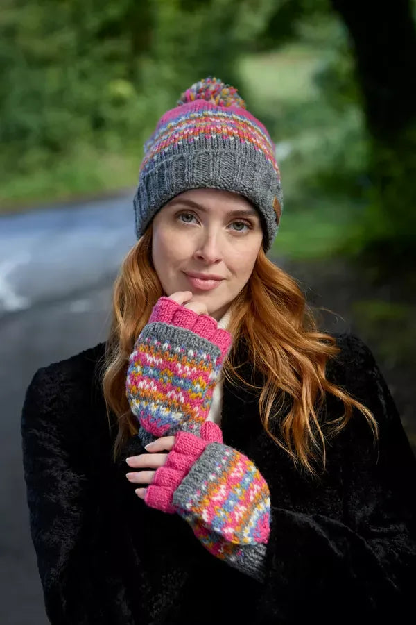 luscious scarves wool gloves Pachamama Pink Iona Gloves Mitts , Handknitted , Fairtrade