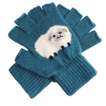 Load image into Gallery viewer, luscious scarves wool gloves Teal Fingerless Wool Blend Gloves with a Fluffy Sheep Design.
