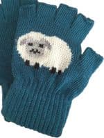 luscious scarves wool gloves Teal Fingerless Wool Blend Gloves with a Fluffy Sheep Design.