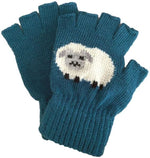 Load image into Gallery viewer, luscious scarves wool gloves Teal Fingerless Wool Blend Gloves with a Fluffy Sheep Design.
