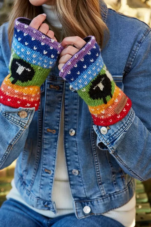 luscious scarves wool handwarmer Pachamama Black Sheep Handwarmer Rainbow, Handmade, Fairtrade