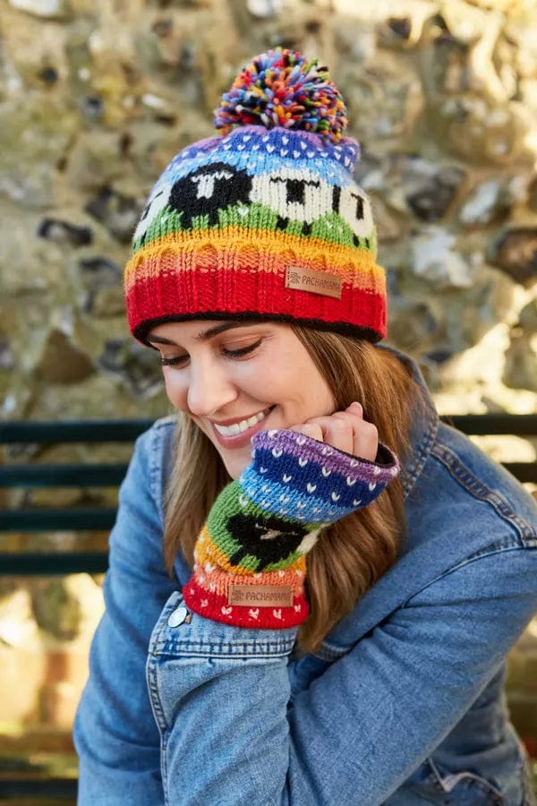luscious scarves wool handwarmer Pachamama Black Sheep Handwarmer Rainbow, Handmade, Fairtrade