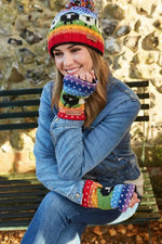 Load image into Gallery viewer, luscious scarves wool handwarmer Pachamama Black Sheep Handwarmer Rainbow, Handmade, Fairtrade
