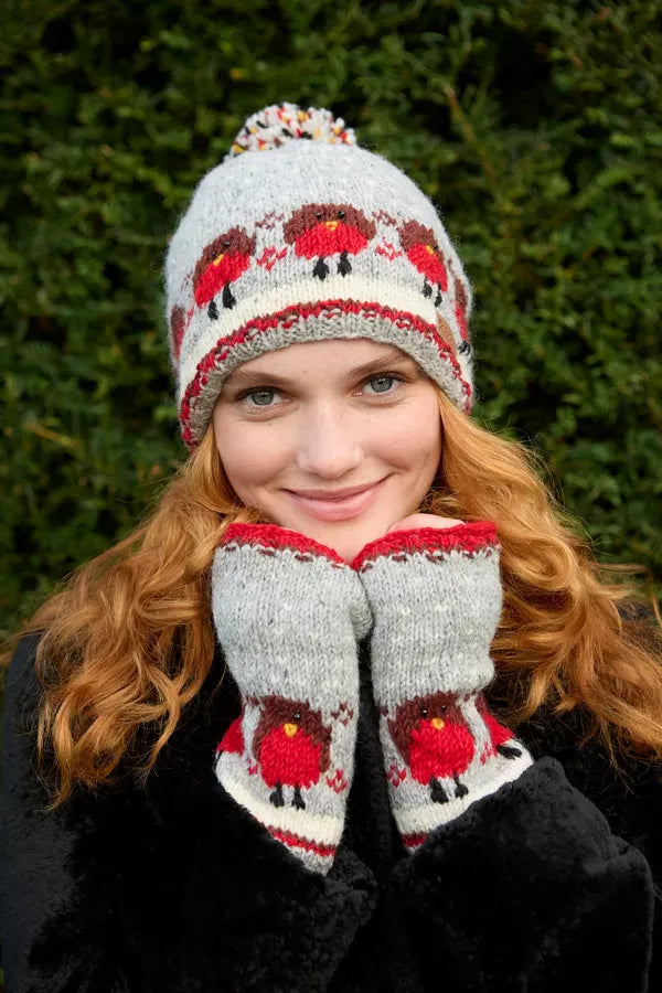 luscious scarves wool handwarmer Pachamama Hand Knitted Robin Heandwarmers , Fairtrade