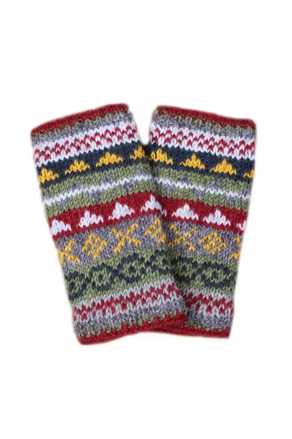 luscious scarves wool handwarmer Pachamama Ladies Classic Fairisle Hand Warmers, Rust Red , Handknitted , Fairtrade