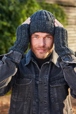 Load image into Gallery viewer, luscious scarves wool handwarmer Pachamama Mens Shetland Wrist Warmers Charcoal, Handknitted , Fairtrade
