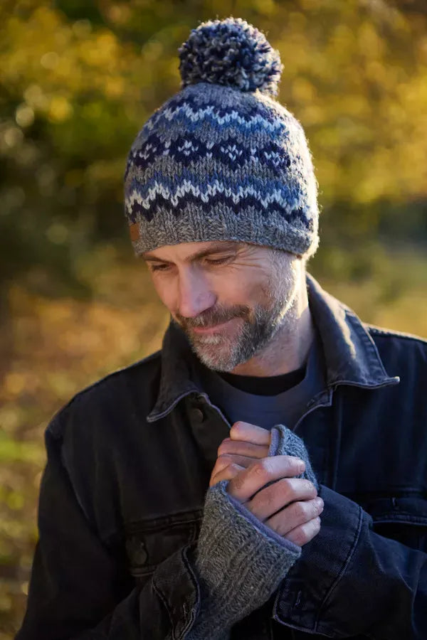 luscious scarves wool handwarmer Pachamama Mens Shetland Wrist Warmers Grey , Handknitted , Fairtrade