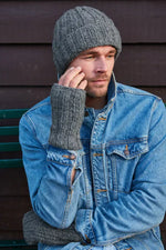 Load image into Gallery viewer, luscious scarves wool handwarmer Pachamama Mens Shetland Wrist Warmers Grey , Handknitted , Fairtrade
