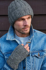 Load image into Gallery viewer, luscious scarves wool handwarmer Pachamama Mens Shetland Wrist Warmers Grey , Handknitted , Fairtrade
