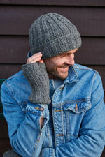 Load image into Gallery viewer, luscious scarves wool handwarmer Pachamama Mens Shetland Wrist Warmers Grey , Handknitted , Fairtrade
