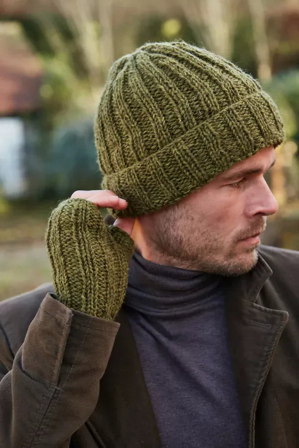 luscious scarves wool handwarmer Pachamama Mens Shetland Wrist Warmers Moss , Handknitted , Fairtrade