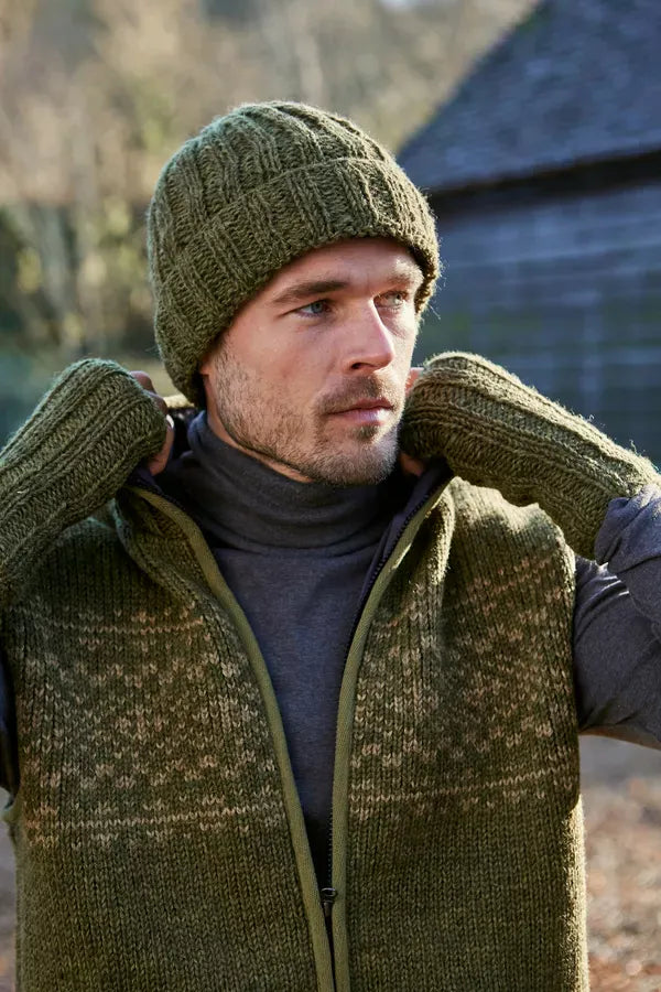 luscious scarves wool handwarmer Pachamama Mens Shetland Wrist Warmers Moss , Handknitted , Fairtrade