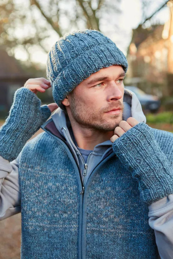 luscious scarves wool handwarmer Pachamama Mens Shetland Wrist Warmers Steel , Handknitted , Fairtrade