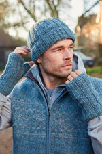 Load image into Gallery viewer, luscious scarves wool handwarmer Pachamama Mens Shetland Wrist Warmers Steel , Handknitted , Fairtrade
