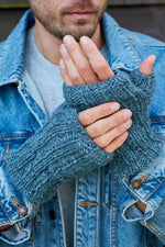 Load image into Gallery viewer, luscious scarves wool handwarmer Pachamama Mens Shetland Wrist Warmers Steel , Handknitted , Fairtrade
