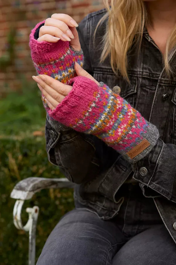 luscious scarves wool handwarmer Pachamama Pink Iona Handwarmer , Handknitted , Fairtrade