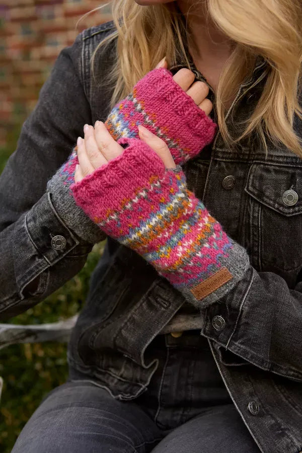 luscious scarves wool handwarmer Pachamama Pink Iona Handwarmer , Handknitted , Fairtrade