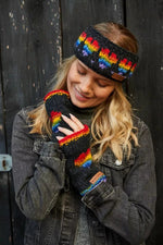 Load image into Gallery viewer, luscious scarves wool handwarmer Pachamama Rainbow Heart Handwarmer Charcoal , Handmade, Fairtrade
