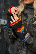 Load image into Gallery viewer, luscious scarves wool handwarmer Pachamama Rainbow Heart Handwarmer Charcoal , Handmade, Fairtrade
