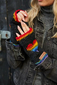 luscious scarves wool handwarmer Pachamama Rainbow Heart Handwarmer Charcoal , Handmade, Fairtrade