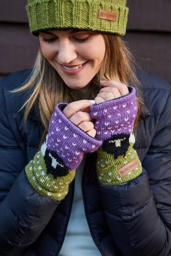 luscious scarves wool handwarmers Pachamama Black Sheep Handwarmer Purple, Fairtrade, Handmade
