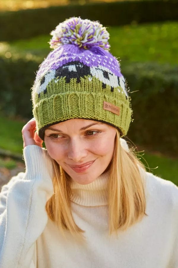 luscious scarves wool hat Pachamama Black Sheep Roll Back Bobble Beanie Purple, Fairtrade , Handmade