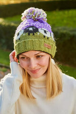 Load image into Gallery viewer, luscious scarves wool hat Pachamama Black Sheep Roll Back Bobble Beanie Purple, Fairtrade , Handmade
