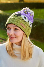 Load image into Gallery viewer, luscious scarves wool hat Pachamama Black Sheep Roll Back Bobble Beanie Purple, Fairtrade , Handmade
