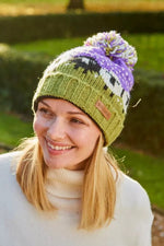 Load image into Gallery viewer, luscious scarves wool hat Pachamama Black Sheep Roll Back Bobble Beanie Purple, Fairtrade , Handmade
