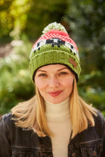 Load image into Gallery viewer, luscious scarves wool hat Pachamama Black Sheep Roll Back Bobble Beanie Red, Fairtrade , Handmade
