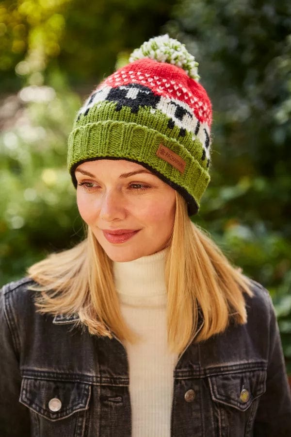 luscious scarves wool hat Pachamama Black Sheep Roll Back Bobble Beanie Red, Fairtrade , Handmade