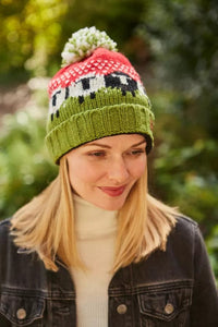 luscious scarves wool hat Pachamama Black Sheep Roll Back Bobble Beanie Red, Fairtrade , Handmade
