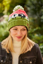 Load image into Gallery viewer, luscious scarves wool hat Pachamama Black Sheep Roll Back Bobble Beanie Red, Fairtrade , Handmade
