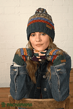 Load image into Gallery viewer, luscious scarves wool hat Pachamama Elveden Roll Back Bobble Beanie , Handknitted , Fairtrade

