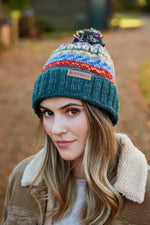 Load image into Gallery viewer, luscious scarves wool hat Pachamama Elveden Roll Back Bobble Beanie , Handknitted , Fairtrade
