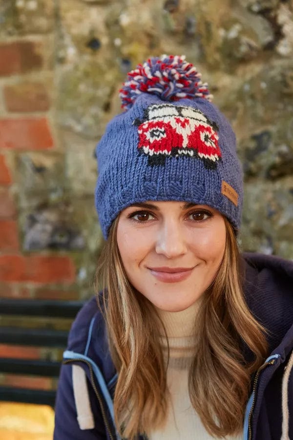 luscious scarves wool hat Pachamama Happy Camper Van Bobble Beanie Denim, Fairtrade, Handmade