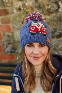 luscious scarves wool hat Pachamama Happy Camper Van Bobble Beanie Denim, Fairtrade, Handmade