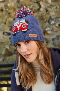 luscious scarves wool hat Pachamama Happy Camper Van Bobble Beanie Denim, Fairtrade, Handmade